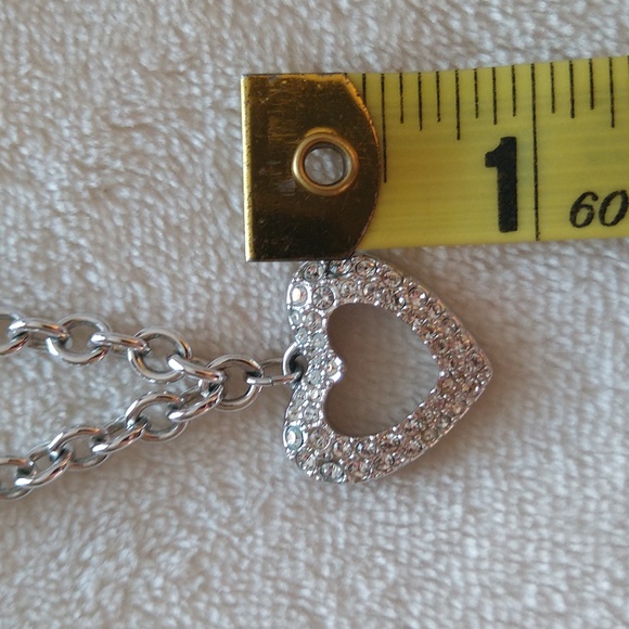 Swarovski Large Crystal Pave Open Heart Necklace Chainlink Swan Stamped Silver - Picture 9 of 9